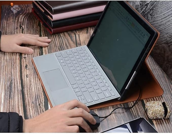 NANRUIL for Microsoft Surface Pro 8 13 inch Case 2021 Genuine Leather Cover Protective Shell Compatible with Type Cover Keyboard and Pencil Holder.Blue
