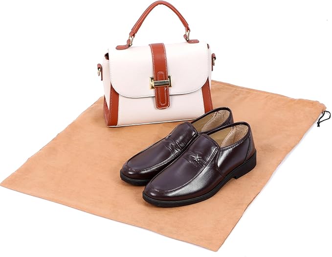 4-Piece Travel Shoe Bags for Packing, 23.6" x 19.3" Dustproof Shoe Bags - Flannel Shoes Pouch with Drawstring Closure,Washable & Reusable(Beige, Brown)