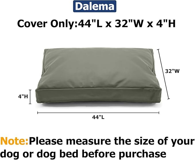 Dalema Dog Bed Cover,Waterproof Tough Plastic DIY Pet Bed Cover,Non Stick Hair Easy to Clean Rectangular Fillable Dog Bed Covers with Zipper(Greyish Green,44" L x 32" W x 4" Th,Cover Only)