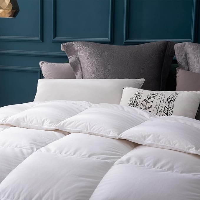 Globon Goose Down Comforter King Size,800 Fill Power All Seasons Luxury Duvet Insert, Ultra Soft 420 Thread Count Noiseless Shell, Medium Weight with 8 Corner Tabs, White