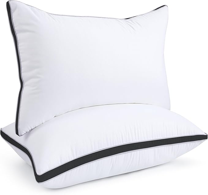 viewstar Bed Pillows Different Sizes Set of 2, Hotel Quality Cooling Down Alternative Gusseted Pillows for Side, Back, or Stomach Sleepers, Styles, Colors, Plush, Black, Queen