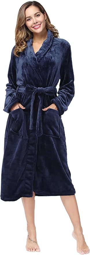 RONGTAI Womens Bathrobe Ladies Fleece Plush Warm Long Robes Fleece Nightgown Sleepwear