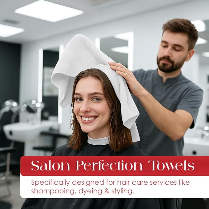 RIVERSIDE Pack of 24 Salon Towels Set (Not Bleach Proof), 16 x 26 Inches, 100% Ring Spun Cotton, Highly Absorbent & Quick Dry Hand Towels for Salon, Barber, Gym, Spa, Bathroom & Home, White