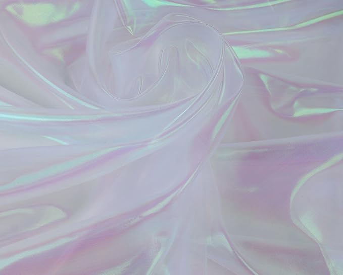 Sheer Iridescent Organza Fabric 58 Inches Wide - 5 Yards Precut - Shinny Wedding Party Decor Fairy Costume Voile Doll Clothes Sewing - White