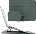 Allinside 13-14 Inch Laptop Sleeve Case for MacBook Pro 14" 2021-2024/MacBook Air 13" 2010-2017/MacBook Pro 13" 2010-2015, Waterproof Matte PU Leather Sleeve with Stand & Accessory Pouch, Dark Green