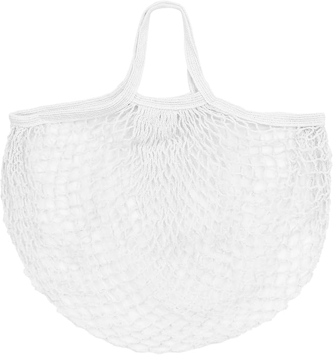 M METERXITY 1-Pack Cotton Mesh Bag, Reusable Washable Mesh Net String Grocery Bags, Reusable Produce Bags with Handle, Net Tote Bag for Fruits/Vegetables Shopping [White, Short Handle]