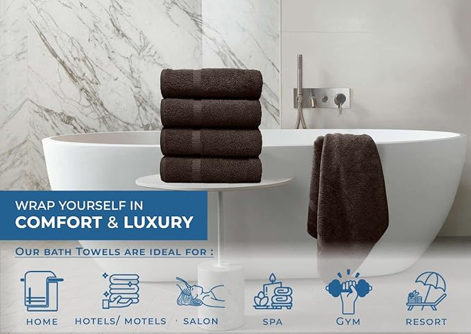 DAN RIVER Bath Towels Set of 4, 27 x 54 Inches, 100% Cotton, Larger & Lighter Weight, Quicker to Dry, Super Soft and Absorbent, Ideal Bathroom Towels for Daily Use, Brown