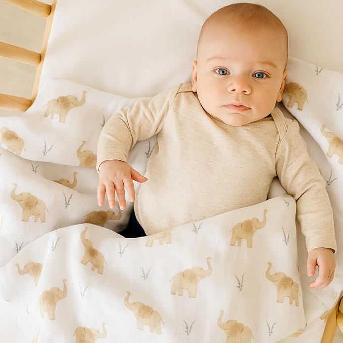 Featherhead™ 100% Cotton Muslin Swaddle Blankets for Baby Girl - Large 47”x 47” - Pre-Washed, Soft, & Breathable - Newborn Essential & Perfect Baby Registry Gift (2 Pack - Elephant)