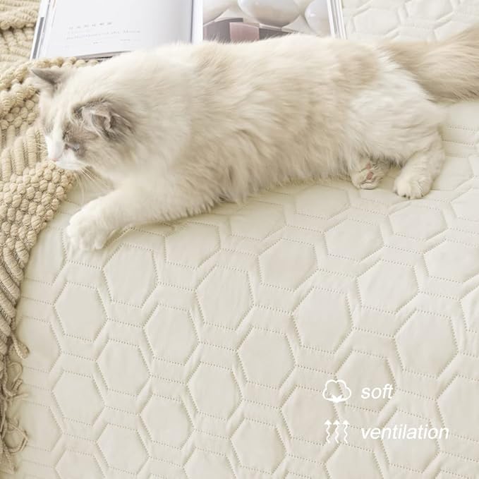 Tcksstex Waterproof and Anti-Slip Dog Bed Cover and Pet Blanket Sofa Pet Bed Mat ，car Incontinence Mattress Protectors Furniture Couch Cover for Most Cats Dogs, Pets（30x70-Ivory）