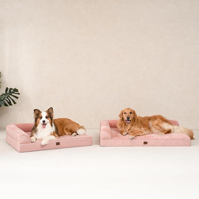 EHEYCIGA Large Dog Bed Memory Foam for Crate, Orthopedic Dog Bed Large Size Dogs with Washable Removable Cover, Waterproof Pet Sofa Couch with Nonskid Bottom, 35x22x6, Pink