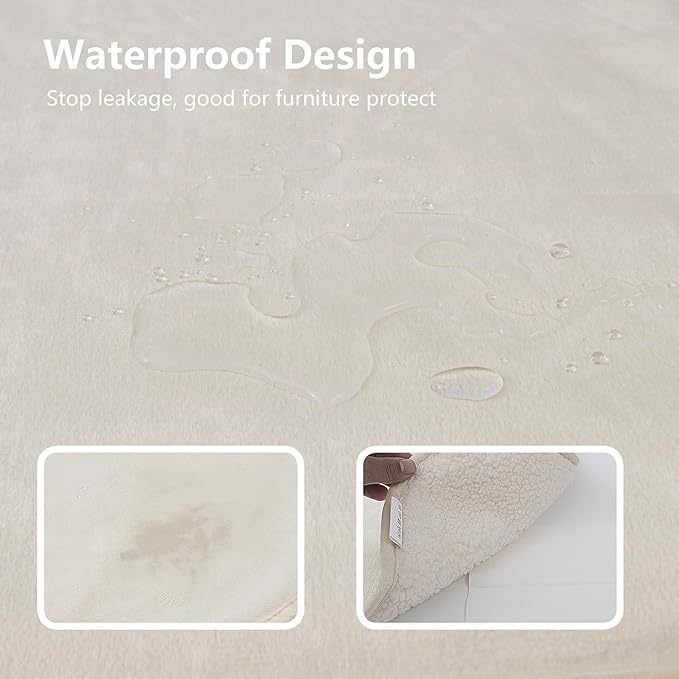 Bigbeer Waterproof Dog Blankets for Medium Dogs, Washable Pet Blanket for Indoor Cats, Plush Sherpa Puppy Throw Furniture Protector for Bed Couch Sofa(30"x40",M,Beige)