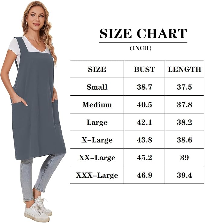 Linen Cotton Aprons for Women Smock Cross-Back Apron with Pockets