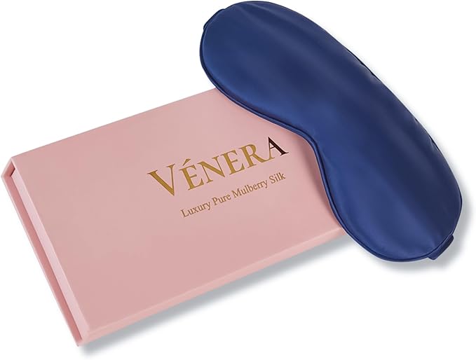 Vénera Silk Sleep Mask - 100% Pure 22 Momme Mulberry Silk Eye Sleeping Mask for Women and Men - Blackout Eye Mask for Sleeping (Navy Blue)