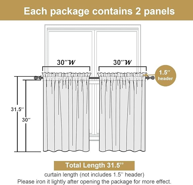 Lecloud Bessie Red Kitchen Curtains 30 Inch Length 2 Pcs, Christmas Faux Linen Textured Short Curtain, Light Filtering Breathable Tiers with Rod Pocket for Cafe Bedroom Bathroom, Each 30" W x 30" L