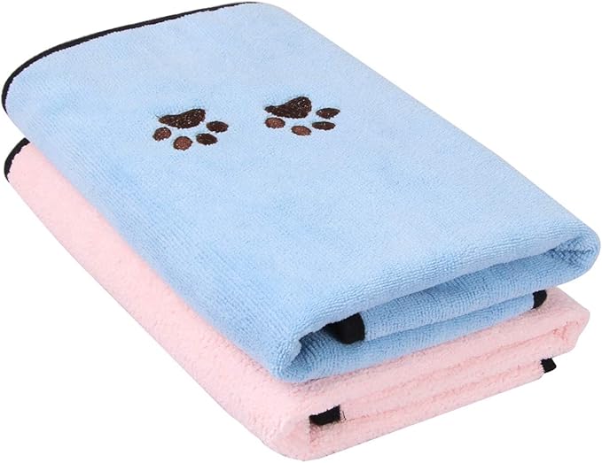 Wipela Pet Dog Cat Microfiber Drying Towel Ultra Absorbent Great for Bathing and Grooming (2-Pack)