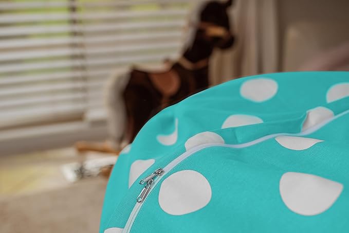 WEKAPO Stuffed Animal Storage Bean Bag Chair Cover for Kids | Stuffable Zipper Beanbag for Organizing Children Plush Toys Large Premium Cotton Canvas (AquaDot, XX-Large)