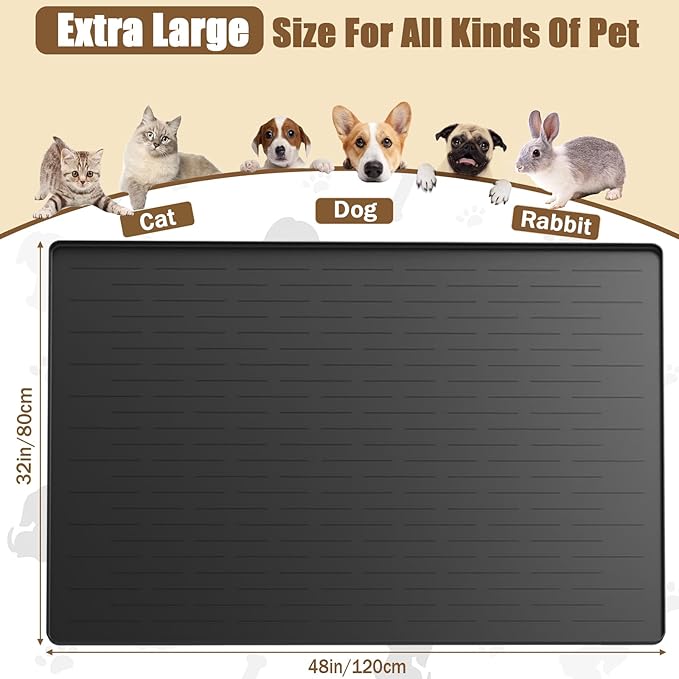 48"x32"(120cmx80cm) Largest Dog Food Mat, XXXL Waterproof Pet Feeding Mat for Floors, Silicone Dog Bowl Mat Tray for Food and Water, Light Gray