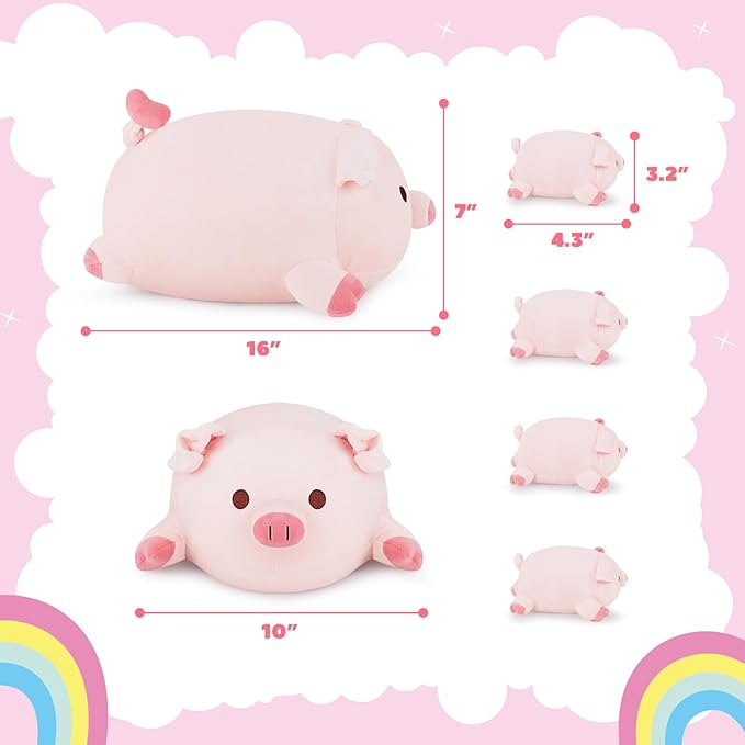 Achwishap 5PCS Pig Family,Pig Stuffed Animal Mommy with 4 Pig Babies Plush,Cute Pig Plush Pillow Cushion Doll,Kawaii Pig Plush Toy Hugging Pillow for Kid Birthday Gift Adult Valentines(16” Pig Family)