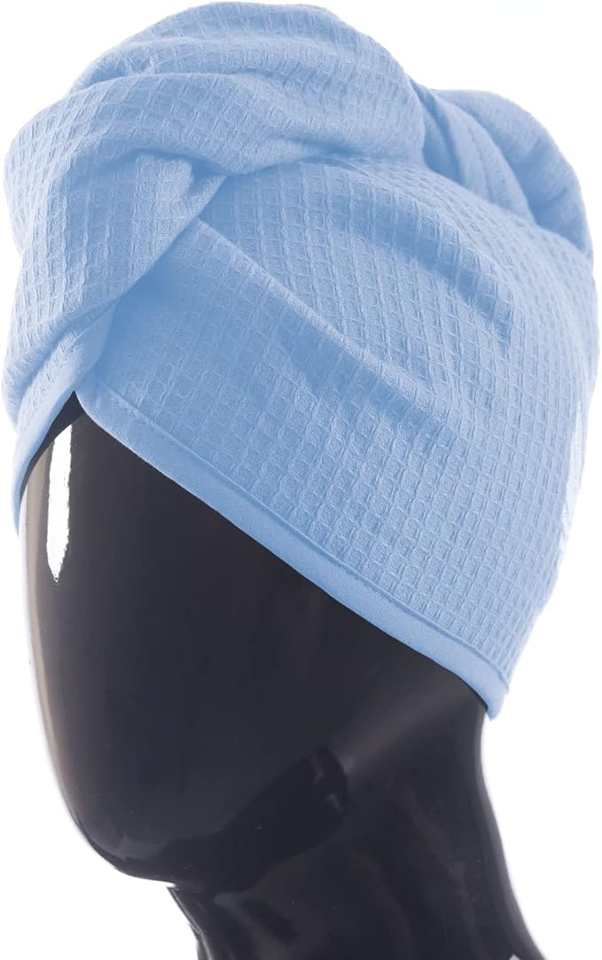 SELARUS 100% Turkish Cotton Hair Towel Wrap for Women,Non Microfiber,400-GSM(Grams per Square Metre),AntiFrizz,Hair Plop Waffle Towels for Curly,Long&Thick Hairs,Turban Head Wrap,1Pack10x26inc