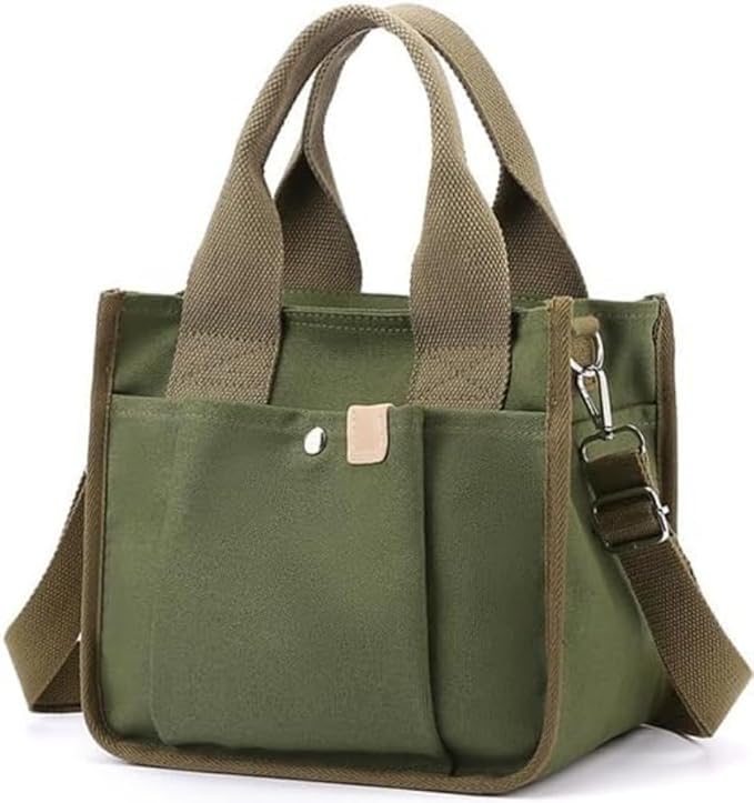 Small Canvas Tote Bag with Zipper, Canvas Multi-Pocket Crossbody Bag Purse Top Handle Satchel Handbags