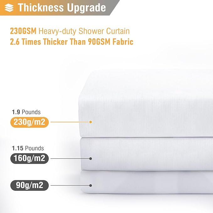 BTTN Extra Long Shower Curtain 72x96 inches, Tall Linen Textured Heavy Duty Fabric Shower Curtain Set with 12 Plastic Hooks, Large Classic Hotel Polyester Cloth Shower Curtains for Bathroom, White