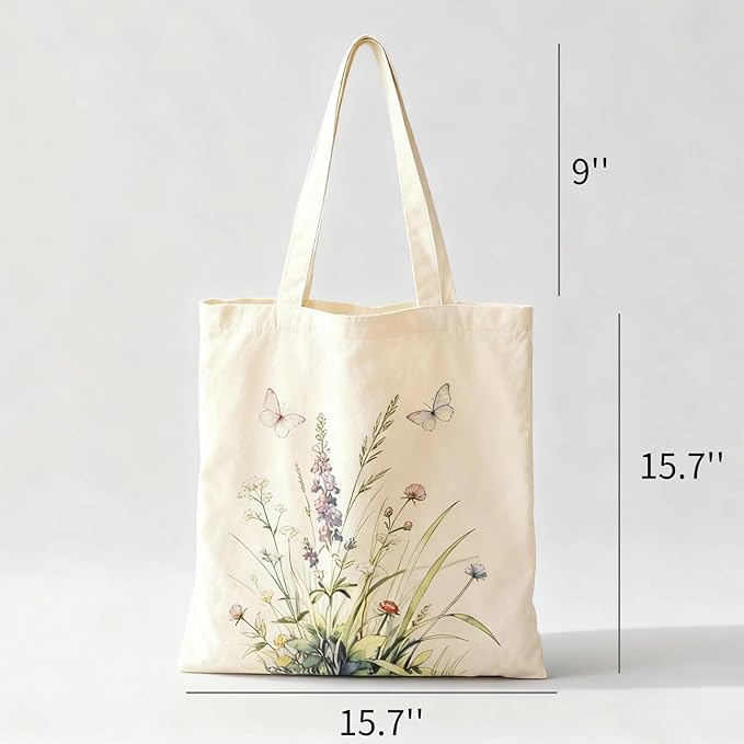 NOFKYNOXA Canvas Tote Bag for Women Girls - Reusable Cotton Tote with Magnetic Buckle & Zipper Inner Pocket | Canvas Tote Bag, Magnetic Buckle, Zipper Inner Pocket, 15.7" x 15.7"