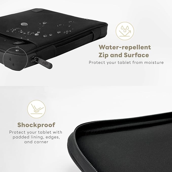 eiP 13 inch Waterproof Slim Tablet Carring Case, Handle Sleeve Bag for iPad Pro M4 13 Inch, iPad Air 13 Inch, iPad Pro 12.9", MacBook Air 13", Fit Keyboard and Pen, Black