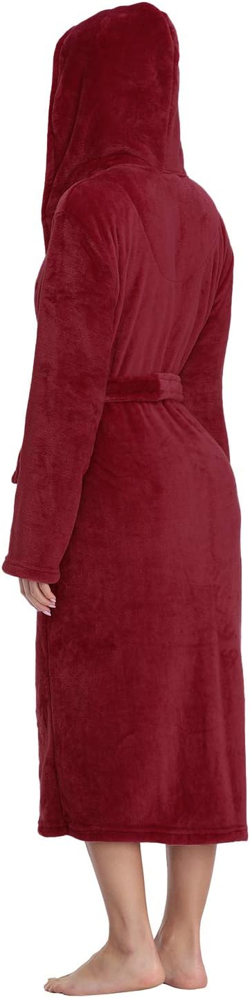 RONGTAI Womens Robes Plush Fleece Hooded Bathrobe Thick Nightgown with Pockets Fluffy Sleepwear