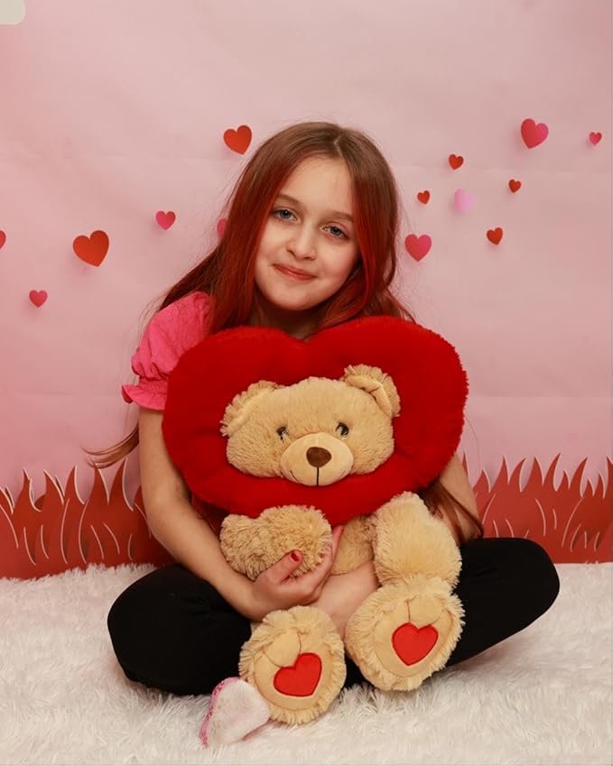 MaoGoLan Valentines Teddy Bear Plush with Heart-Shaped Hood,Adorable and Soft Teddy Stuffed Animal,13.8" Loving Heart Plushie Gift for Valentines Day,Christmas,Anniversary,Mother's Day,Long Distance