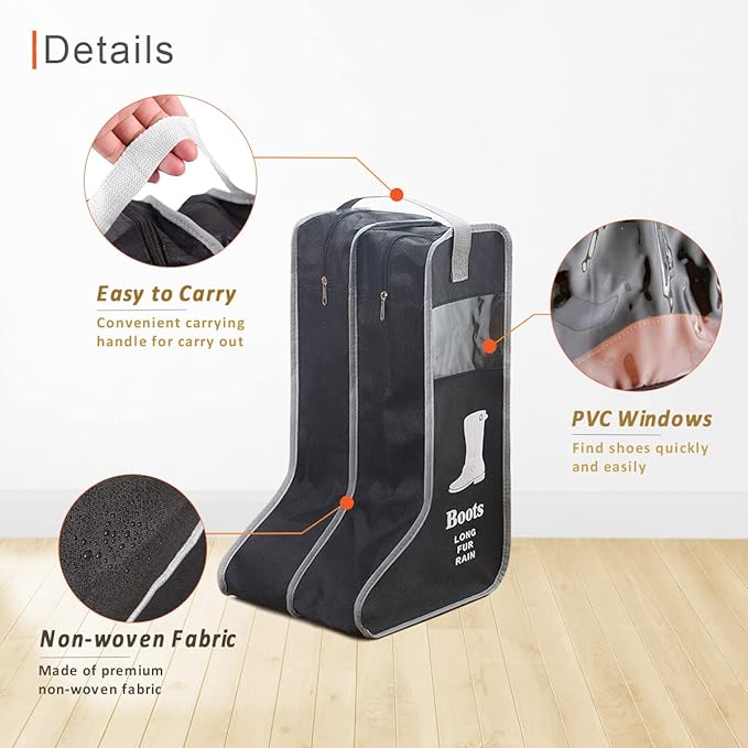 KOVOSCH 2 Pack Portable Boots Storage Bag, Beige Shoe Bags for Storage and Travel Dust Proof Travel Shoe Bags for Packing (Large)