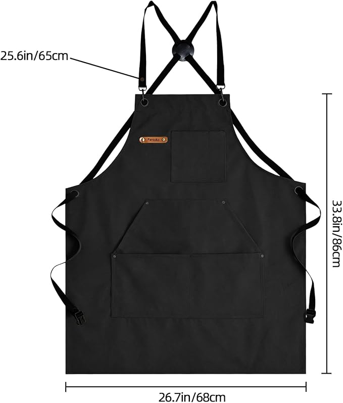 Professional Chef Apron for Mens, 100% Cotton Canvas, Kitchen Cooking BBQ Grilling Apron, Durable