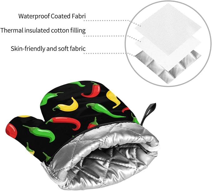 Hot Chili Peppers Oven Mitts and Pot Holders Set of 4, Oven Mittens and Potholders Heat Resistant Gloves for Kitchen Cooking Baking Grilling BBQ