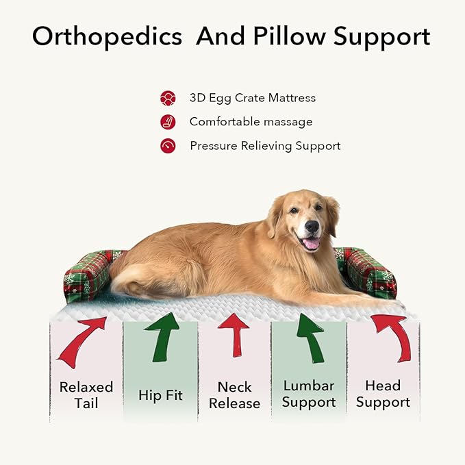 XL Christmas Dog Bed for Extra Large Dogs-Waterproof Large Dog Cat Bed with Sides,Foam Big Pet Couch Sofa Beds with Washable Removable Cover，Comfort Orthopedic Pet Beds with Non-Slip Bottom