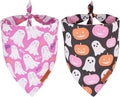 PTDECOR Halloween Dog Bandana, Cute Ghost Pumpkin Design Reversible Holiday Pet Scarf, Premium Durable Fabric, Adjustable Pink Black Halloween Bandanas for X-Large Dogs Pets(X-Large)