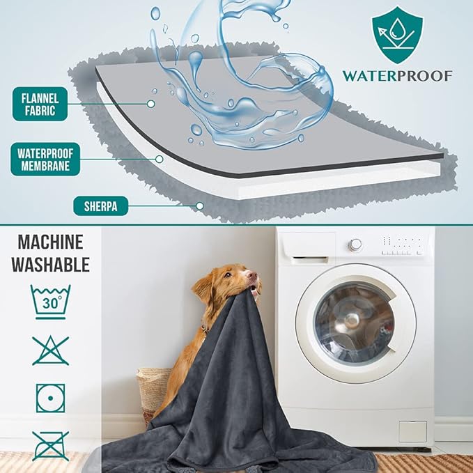 PetAmi Waterproof Dog Blanket for Small & Medium Dogs, Pee Proof & Reversible, Soft Fleece, Washable, 24x32 Gray