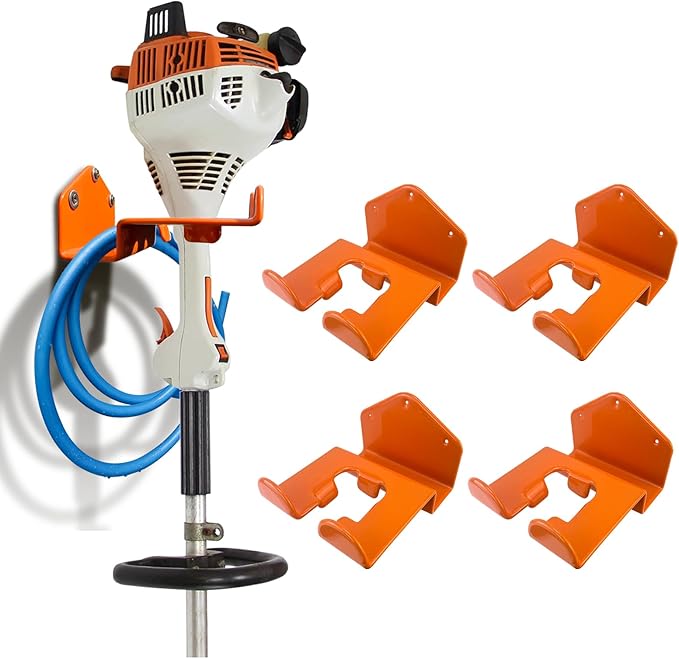OSROENE Weedeater Hanger, 4 Pack Weed Eater Hanger for Wall, Heavy Duty Weed Wacker Hooks for Garage, Garage Organization Storage Shed Organizer Mounted Trimmer Rack