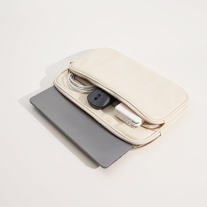 Benfan Laptop Sleeve Bag 13 Inch Compatible with 2024 MacBook Air 13 M3 M2 M1, New MacBook Pro 13 M2 M1, Dell XPS 13 Color Cream