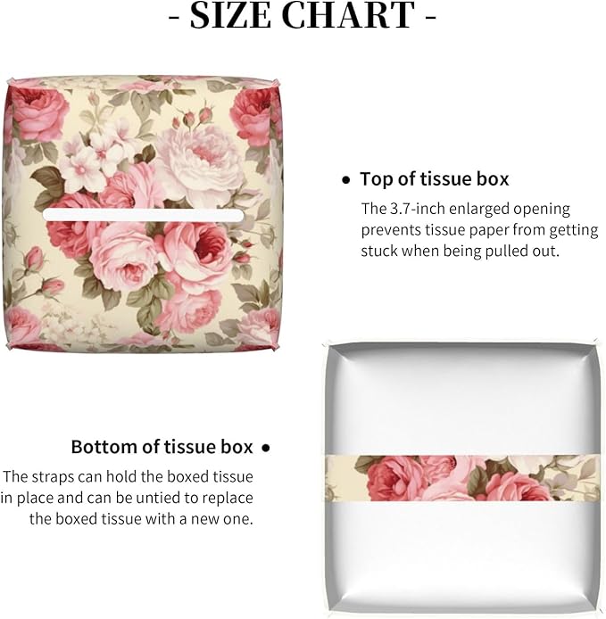 PVC Tissue Box Cover Holder,Flower Square Decorative Organizer,5.2"X5.2"X5.2" Tissue Case for Bathroom,Tabletop,Car,Office