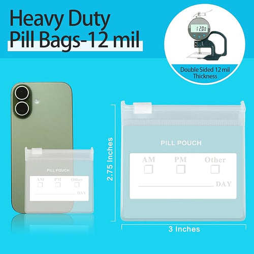 36 Packs Color Pill Pouch Bags 12mil 3 x 2.75 Inch bpa-Free, Frosted Clear EVA Materials, Heavy-Duty Thick Plastic Bags for Travel Medicine Organizer, Jewelry, Small Craft Pieces-Clear+Green