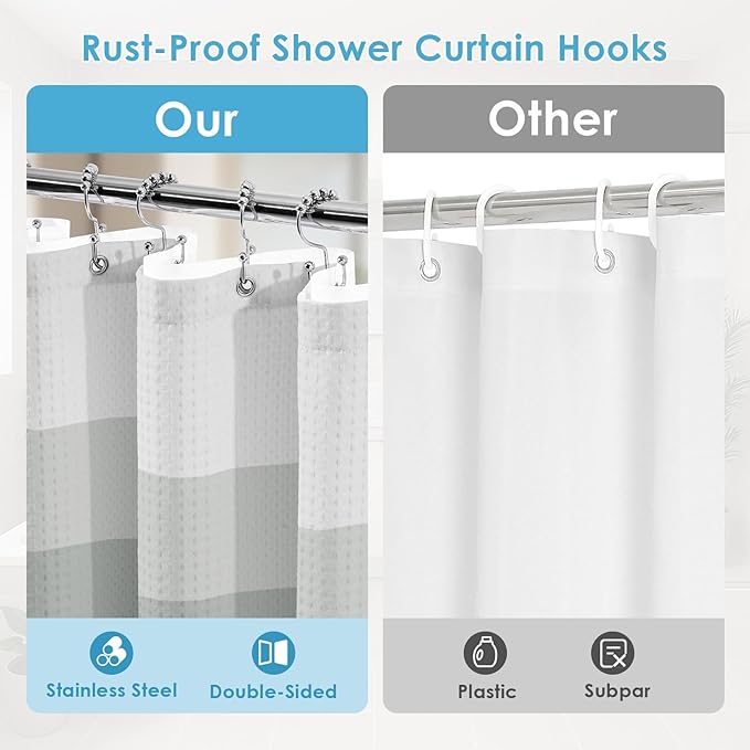 Nesphy Shower Curtain and Liner, Black Ombre Grey Striped 3 in 1 Shower Curtain and PEVA Liner Set with 12 Rust-Resistant Metal Hooks, Waterproof Fabric Shower Curtains for Bathroom, 72 W x 72 H