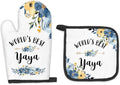 Yaya Gifts Oven Mitts and Pot Holders Sets, Gifts for Yaya from Grandkids Kitchen Decor Accessories Sets, World’s Best Yaya Heat Resistant Oven Glove Potholders for Kitchen Cooking Baking