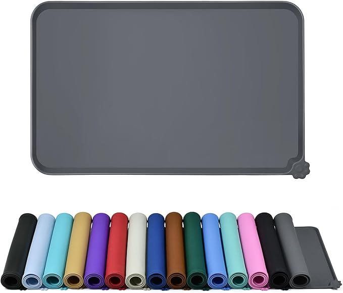 Reopet Waterproof Pet Feeding Mat with High Raised Edges, Heavier and Thicker Placemats for Cat Dog Water Bowl with BPA Free, Dogs Cats Food Mats for Messy Drinkers to Prevent Spill and Protect Floors