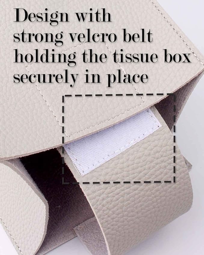 Large Rectangle Tissue Box Cover – Plus Size Tissue Box Holder Long with Bottom Belt [JESMINI, Light Gray] Faux Leather Rectangular Tissue Holder for Bathroom/Car/Office Decor