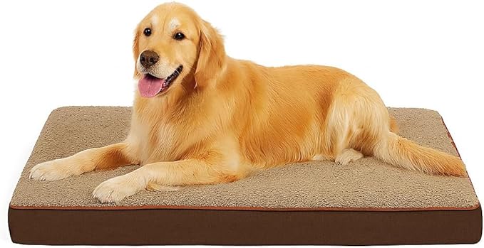 RichePet Dog Bed with Waterproof Inner Liner, Removable Cover, Egg Crate Foam Dog Beds, Easy to Clean，45×32Inch，Khaki