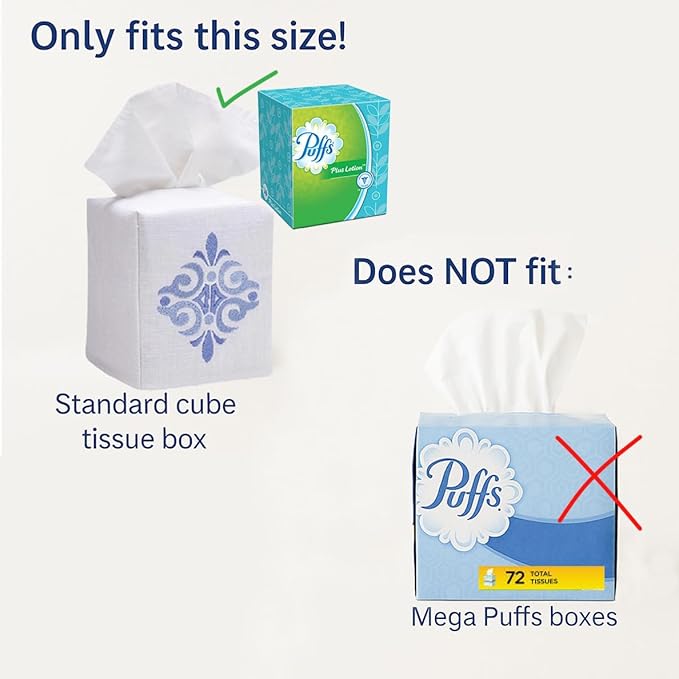 Jacaranda Living Square Tissue Box Cover, Linen/Cotton Fabric Tissue Holder, Decorative Cloth Tissue Cube Cover, Coastal Designs Scallop (Blue)