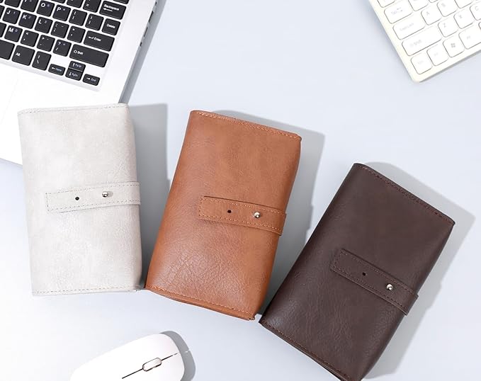DUWUZEST Vintage leather Electronic organizer travel case,cord organizer travel, Leather charger shortage for essentials mouse, adapter, cables (white grey)