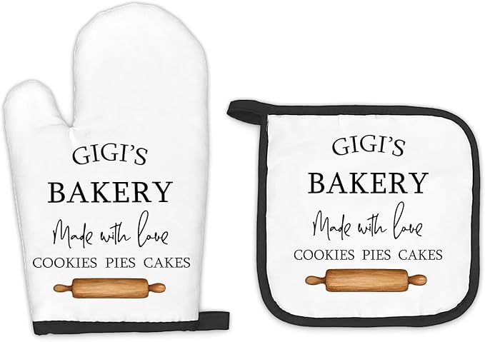 Gigi Gifts Oven Mitts and Pot Holders Sets, Gifts for Gigi from Grandkids Kitchen Decor Accessories Sets, Gigi Bakery Made with Love Heat Resistant Oven Glove Potholders for Kitchen Cooking