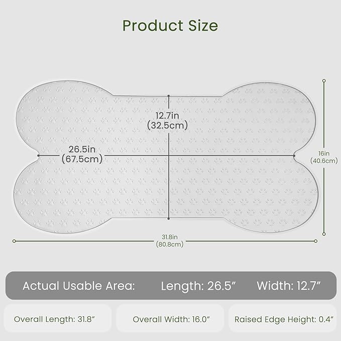 PWTAA Dog Food Mat Anti-Slip Silicone Dog Bowl Mat Thicker Pet Placemat Waterproof Cat Feeder Pad with Raised Edge Puppy Kitten Feeding Mats Suitable Small Medium-Sized Dogs Cats Eating Tray