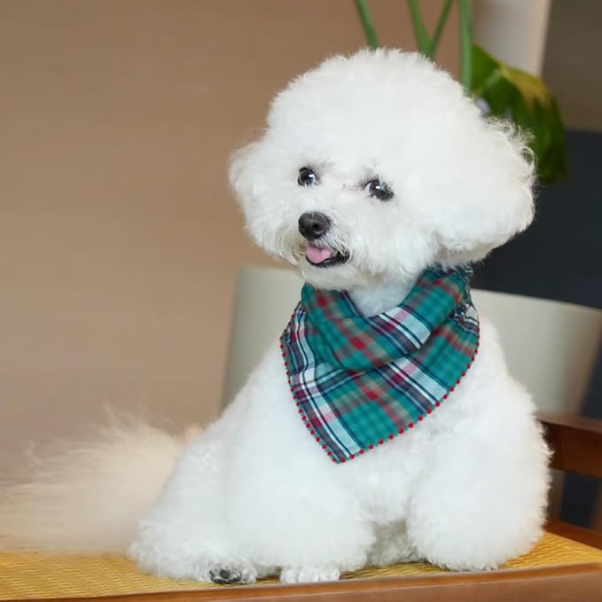Pemilosci Double Layers Two Tones Dog Cotton Square Bandana Bibs Scarf Kerchief for Small Medium Dogs Boy or Girl - DCB20 G&R