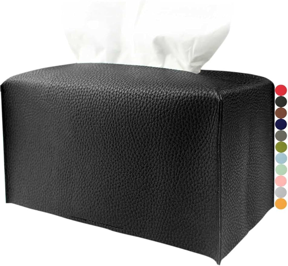 Large Tissue Box Cover Rectangular – Plus Size Rectangle Tissue Box Holder with Bottom Belt [JESMINI, Black] Modern Leather Long Tissue Holder for Bathroom/Car/Office Decor